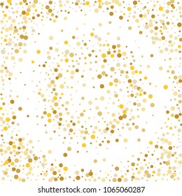Vector golden confetti on transparent background. Falling tinsel and confetti from minimalistic geometrical confetti and ribbons. Flat falling glitter. Abstract triangles and ribbons on label.