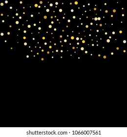 Vector golden confetti on transparent background. Falling tinsel and confetti from minimalistic geometrical confetti and ribbons. Flat falling glitter. Abstract triangles and ribbons on label.