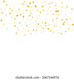 Vector golden confetti on transparent background. Falling tinsel and confetti from minimalistic geometrical confetti and ribbons. Flat falling glitter. Abstract triangles and ribbons on label.