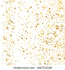 Vector golden confetti on transparent background. Falling tinsel and confetti from minimalistic geometrical confetti and ribbons. Flat falling glitter. Abstract triangles and ribbons on label.