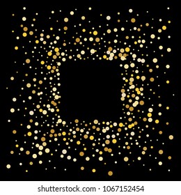 Vector golden confetti on transparent background. Falling tinsel and confetti from minimalistic geometrical confetti and ribbons. Flat falling glitter. Abstract triangles and ribbons on label.
