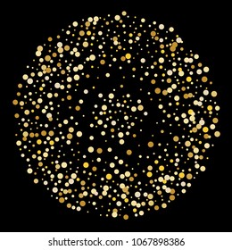Vector golden confetti on transparent background. Falling tinsel and confetti from minimalistic geometrical confetti and ribbons. Flat falling glitter. Abstract triangles and ribbons on label.