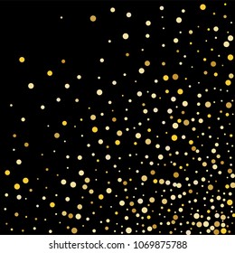 Vector golden confetti on transparent background. Falling tinsel and confetti from minimalistic geometrical confetti and ribbons. Flat falling glitter. Abstract triangles and ribbons on label.