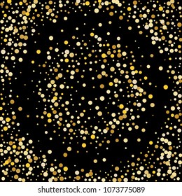 Vector golden confetti on transparent background. Falling tinsel and confetti from minimalistic geometrical confetti and ribbons. Flat falling glitter. Abstract triangles and ribbons on label.