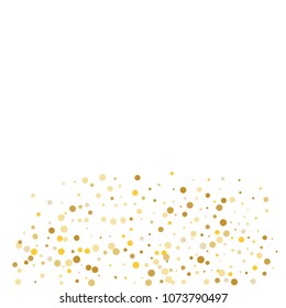 Vector golden confetti on transparent background. Falling tinsel and confetti from minimalistic geometrical confetti and ribbons. Flat falling glitter. Abstract triangles and ribbons on label.