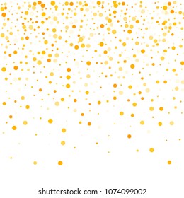 Vector golden confetti on transparent background. Falling tinsel and confetti from minimalistic geometrical confetti and ribbons. Flat falling glitter. Abstract triangles and ribbons on label.