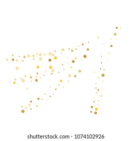 Vector golden confetti on transparent background. Falling tinsel and confetti from minimalistic geometrical confetti and ribbons. Flat falling glitter. Abstract triangles and ribbons on label.