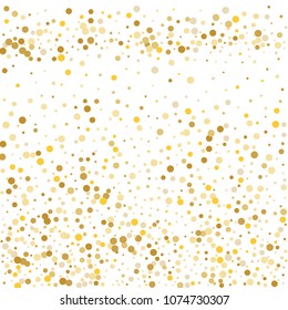 Vector golden confetti on transparent background. Falling tinsel and confetti from minimalistic geometrical confetti and ribbons. Flat falling glitter. Abstract triangles and ribbons on label.