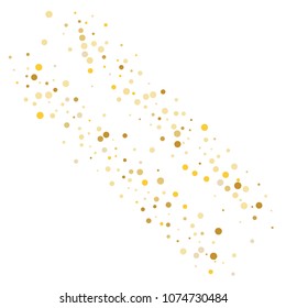 Vector golden confetti on transparent background. Falling tinsel and confetti from minimalistic geometrical confetti and ribbons. Flat falling glitter. Abstract triangles and ribbons on label.