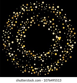 Vector golden confetti on transparent background. Falling tinsel and confetti from minimalistic geometrical confetti and ribbons. Flat falling glitter. Abstract triangles and ribbons on label.