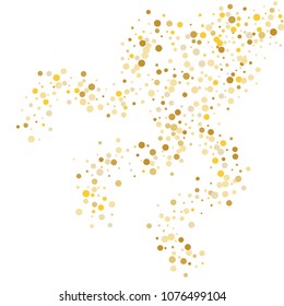 Vector golden confetti on transparent background. Falling tinsel and confetti from minimalistic geometrical confetti and ribbons. Flat falling glitter. Abstract triangles and ribbons on label.