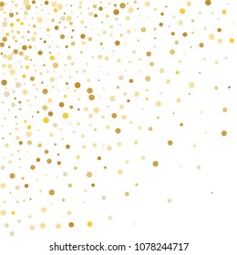 Vector golden confetti on transparent background. Falling tinsel and confetti from minimalistic geometrical confetti and ribbons. Flat falling glitter. Abstract triangles and ribbons on label.