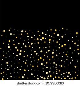 Vector golden confetti on transparent background. Falling tinsel and confetti from minimalistic geometrical confetti and ribbons. Flat falling glitter. Abstract triangles and ribbons on label.