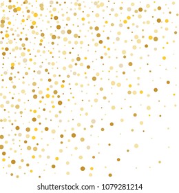 Vector golden confetti on transparent background. Falling tinsel and confetti from minimalistic geometrical confetti and ribbons. Flat falling glitter. Abstract triangles and ribbons on label.
