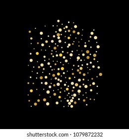 Vector golden confetti on transparent background. Falling tinsel and confetti from minimalistic geometrical confetti and ribbons. Flat falling glitter. Abstract triangles and ribbons on label.