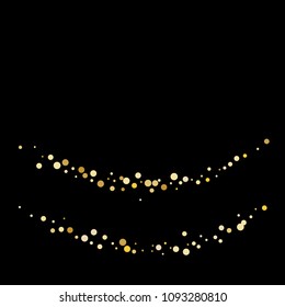 Vector golden confetti on transparent background. Falling tinsel and confetti from minimalistic geometrical confetti and ribbons. Flat falling glitter. Abstract triangles and ribbons on label.