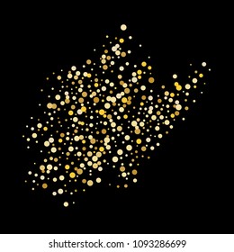 Vector golden confetti on transparent background. Falling tinsel and confetti from minimalistic geometrical confetti and ribbons. Flat falling glitter. Abstract triangles and ribbons on label.
