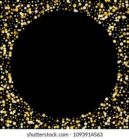 Vector golden confetti on transparent background. Falling tinsel and confetti from minimalistic geometrical confetti and ribbons. Flat falling glitter. Abstract triangles and ribbons on label.