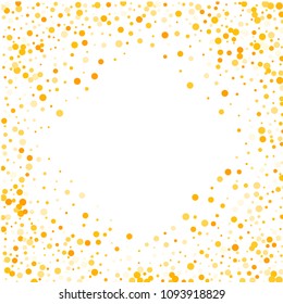 Vector golden confetti on transparent background. Falling tinsel and confetti from minimalistic geometrical confetti and ribbons. Flat falling glitter. Abstract triangles and ribbons on label.
