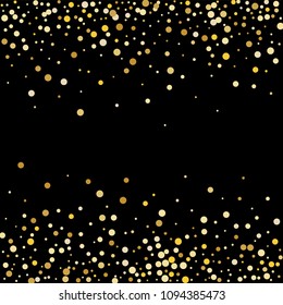 Vector golden confetti on transparent background. Falling tinsel and confetti from minimalistic geometrical confetti and ribbons. Flat falling glitter. Abstract triangles and ribbons on label.