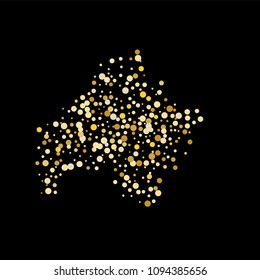 Vector golden confetti on transparent background. Falling tinsel and confetti from minimalistic geometrical confetti and ribbons. Flat falling glitter. Abstract triangles and ribbons on label.