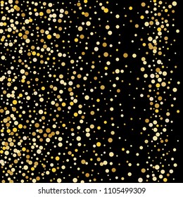 Vector golden confetti on transparent background. Falling tinsel and confetti from minimalistic geometrical confetti and ribbons. Flat falling glitter. Abstract triangles and ribbons on label.