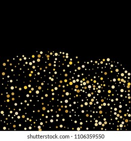 Vector golden confetti on transparent background. Falling tinsel and confetti from minimalistic geometrical confetti and ribbons. Flat falling glitter. Abstract triangles and ribbons on label.