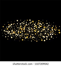 Vector golden confetti on transparent background. Falling tinsel and confetti from minimalistic geometrical confetti and ribbons. Flat falling glitter. Abstract triangles and ribbons on label.