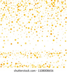 Vector golden confetti on transparent background. Falling tinsel and confetti from minimalistic geometrical confetti and ribbons. Flat falling glitter. Abstract triangles and ribbons on label.
