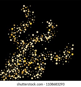 Vector golden confetti on transparent background. Falling tinsel and confetti from minimalistic geometrical confetti and ribbons. Flat falling glitter. Abstract triangles and ribbons on label.