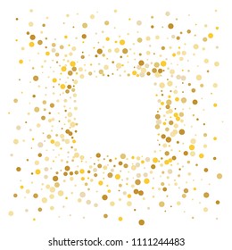 Vector golden confetti on transparent background. Falling tinsel and confetti from minimalistic geometrical confetti and ribbons. Flat falling glitter. Abstract triangles and ribbons on label.