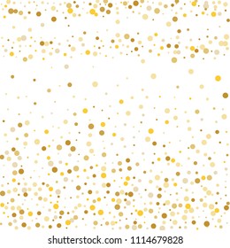 Vector golden confetti on transparent background. Falling tinsel and confetti from minimalistic geometrical confetti and ribbons. Flat falling glitter. Abstract triangles and ribbons on label.