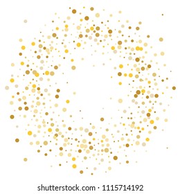 Vector golden confetti on transparent background. Falling tinsel and confetti from minimalistic geometrical confetti and ribbons. Flat falling glitter. Abstract triangles and ribbons on label.