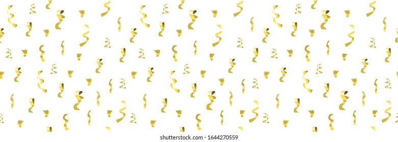 Vector golden confetti seamless pattern, background template, festive illustration template, falling explosion.