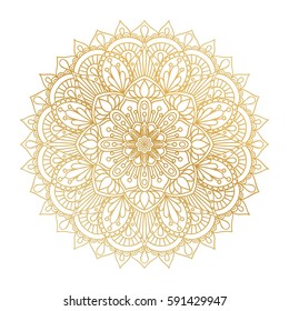 Vector golden contour Mandala ornament. Vintage decorative elements. Oriental round pattern. Islam, Arabic, Indian, turkish, pakistan, chinese, ottoman motifs. Hand drawn floral background.