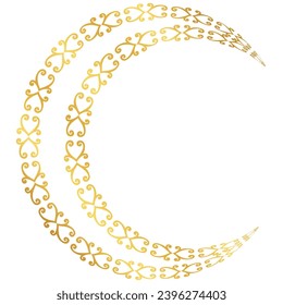 Vector golden crescent with ornate lace drawing line.