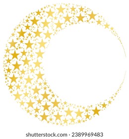 Vector golden crescent shape decorated with golden stars inside.