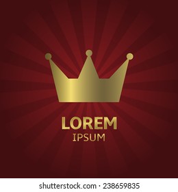 Vector golden crown icon on the red striped background