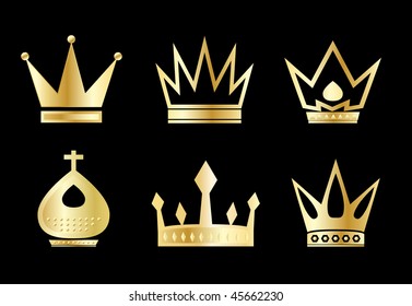 vector golden crown set