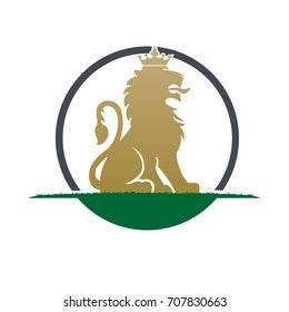 Vector Golden Crowned Lion Sitting Logo
