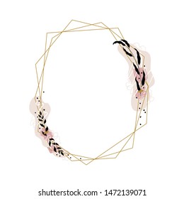 Vector golden crystal frame decorated with spots of paint and leaves. Ideal for wedding design, etc.