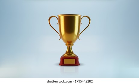 Vector golden cup, isolated 3d object, realistic design. Poster and element for sports tournaments and other events. Symbol of victory and success. Celebration and ceremony concept.