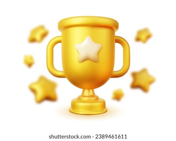 Vector golden cup, isolated 3d objects, realistic design. Poster and element for sports tournaments and other events. Symbol of victory and success. Celebration and ceremony concept.