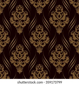 Vector golden damask seamless pattern background. Classical luxury old fashioned damask ornament, royal victorian seamless texture for wallpapers, textile, wrapping. Exquisite floral baroque template.