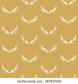 Vector golden deer antlers christmas decoration background. Ornamental seamless pattern. Design elements set.