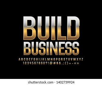 Vector Golden design Build Business with great Font. Chic reflective Alphabet Letters, Numbers and Symbols