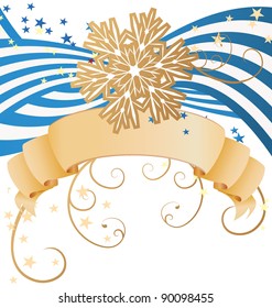 vector golden detailed snowflake on striped blue background christmas illustration