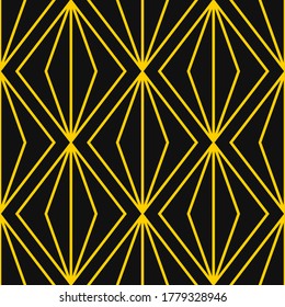 vector golden diamon outlines seamless pattern on black