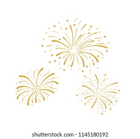 Vector Golden Doodle Fireworks Isolated on White Background, Celebration, Party Icon, Anniversary, New Year Eve.