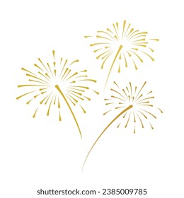 Vector Golden Doodle Fireworks Isolated on White Background, Celebration, Party Icon, Anniversary, New Year Event.